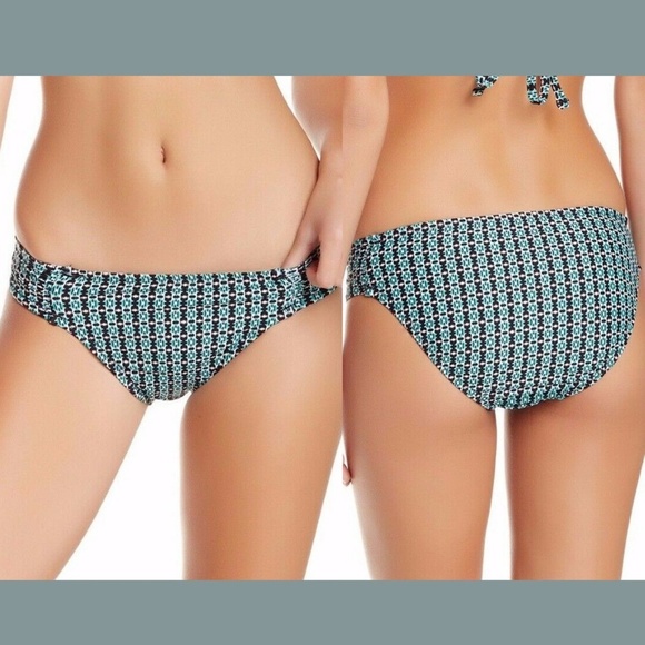 NWT La Blanca Perfect Patch Bikini Bottom in Lagoon Blue‎ Black [SZ 6 ] - Picture 1 of 3